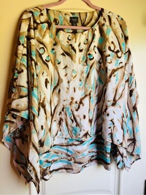 Chico's Abstract Turquoise and Brown Flowing Tunic